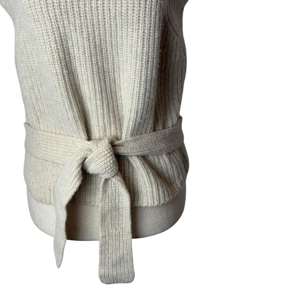 Vince Sweater Women Medium Ivory‎ Knit Wool Cashmere Pointelle Turtleneck Tie - Picture 6 of 10